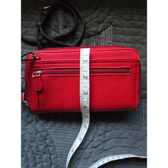 Buxton Red Vegan Leather Zip Around RFID Wallet w/Black Strap - Picture 9 of 9